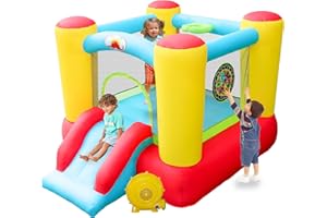 WELLFUNTIME Inflatable Bounce House Slide, Kids Jumping Castle with Blower, 100x77x63 Inch Bouncy Castle