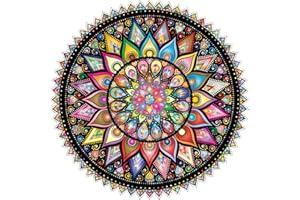 Bgraamiens Puzzle-Geometric Colorful Mandala-1000 Pieces Creative Geometric Round Blue Board Colorful Mandala Jigsaw Puzzle