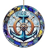 Velyra Christmas Ornament 2025 – Nautical Anchor Stained Glass Ship Wheel Ceramic Ornament, Maritime Christmas Tree Decoration, Ocean-Themed Home Décor, Gift for Sailors, Navy Veterans & Sea Lovers
