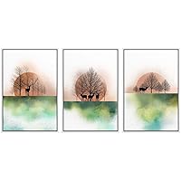 SIGNWIN 3 Piece Framed Canvas Wall Art Trees and Abstract Moon Landscape Canvas Prints Home Artwork Decoration for Living Room,Bedroom - 16