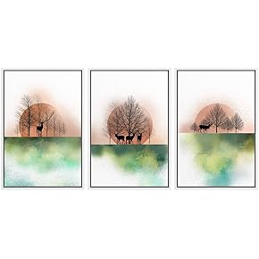 SIGNWIN 3 Piece Framed Canvas Wall Art Trees...
