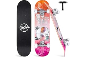 BELEEV Skateboards for Beginners, 31 x 8 inch Complete Skateboard for Kids Teens Adults, 7 Layer Canadian Maple Double Kick Deck Concave Cruiser Trick Skateboard with Multifunction Skate T-Tool