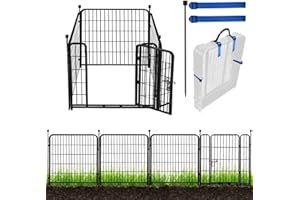 ADAVIN Tall Garden Fence with Gate, 48 in(H) 4 Panels Heavy Duty Iron Metal Fencing Border, Indoor or Outdoor Dog Playpen, Animal Barrier Fence, No Dig Fencing for Yard, Total 8.9 FT(L), Black