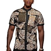 OYOZONE Men's African Traditional Pattern Print Shirt Casual Short Sleeve Button Down Shirts Luxury Printed Dashiki for Men