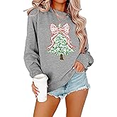 Christmas Sweatshirts for Women Merry and Bright Sweatshirt Xmas Tree Graphic Pullover Holiday Long Sleeve Shirt