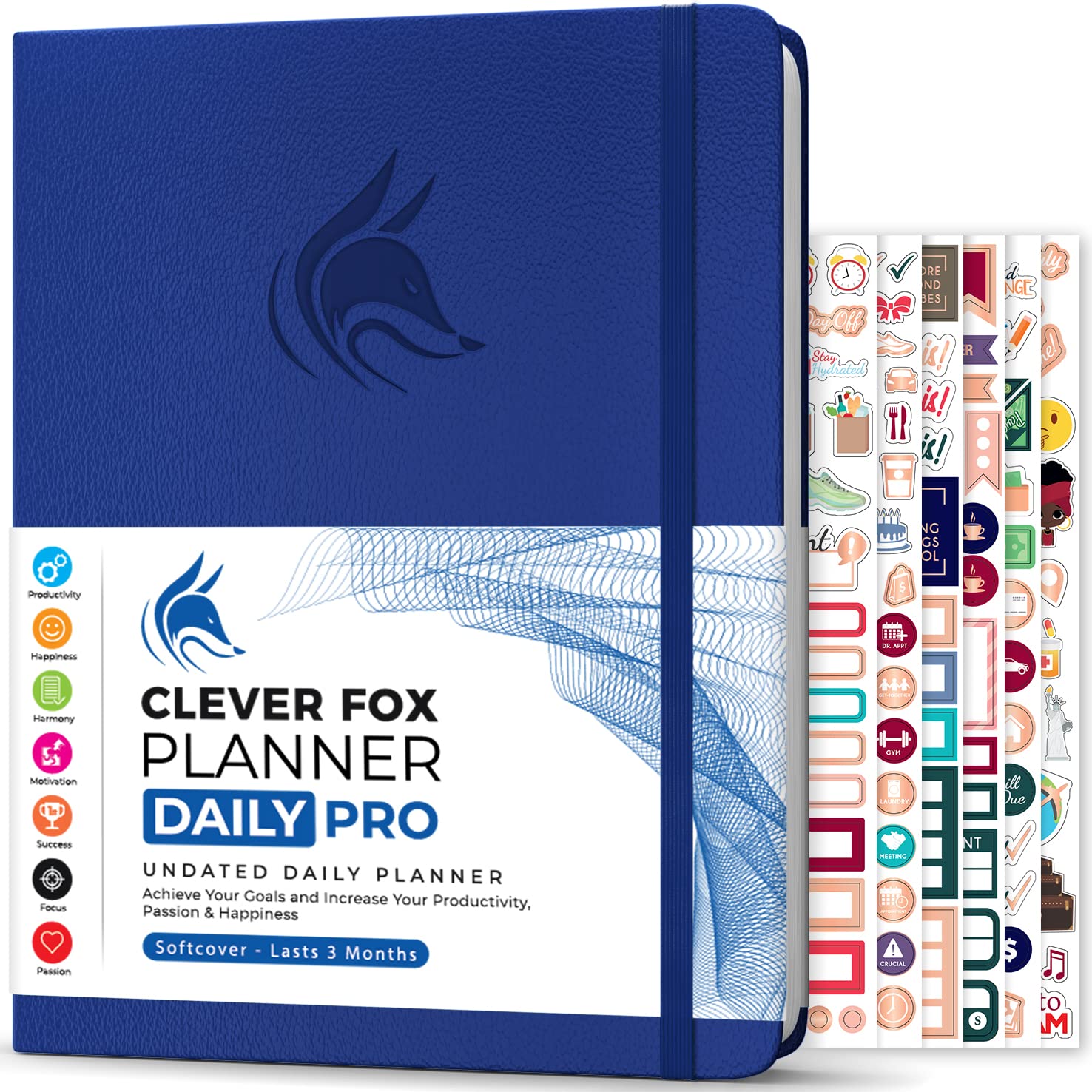 Clever Fox Planner Daily PRO - Daily Life Planner and Gratitude Journal to Increase Productivity, Time Management and Hit Your Goals, Undated, A4 Size - 21.5x28cm, Lasts 3 Months (Royal Blue)