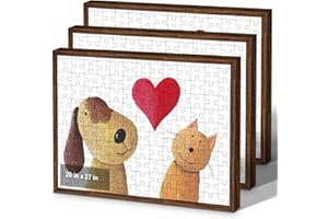 euwazram Puzzle Frame 20x27 - Set of 3, Rustic Walnut 20x27 Frame for Puzzle, 27x20 Puzzle Frame without Mats for Artwork, Puzzles, Photos and Movie Posters