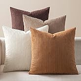 EMEMA Brown Decorative Throw Pillow Covers 20x20 Inch Set of 4 Boho Farmhouse Corduroy Striped Square Pillow Case,Western Modern Cushion Covers for Couch Bed Livingroom Home Decor