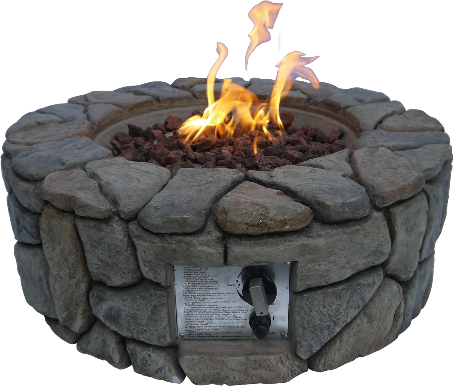 Amazon Com Peaktop Hf09501aa Round 40 000 Btu Propane Gas Fire Pit Stone Look For Outdoor Patio Garden Backyard Decking With Pvc Cover Lava Rock 28 X 28 Gray Garden Outdoor