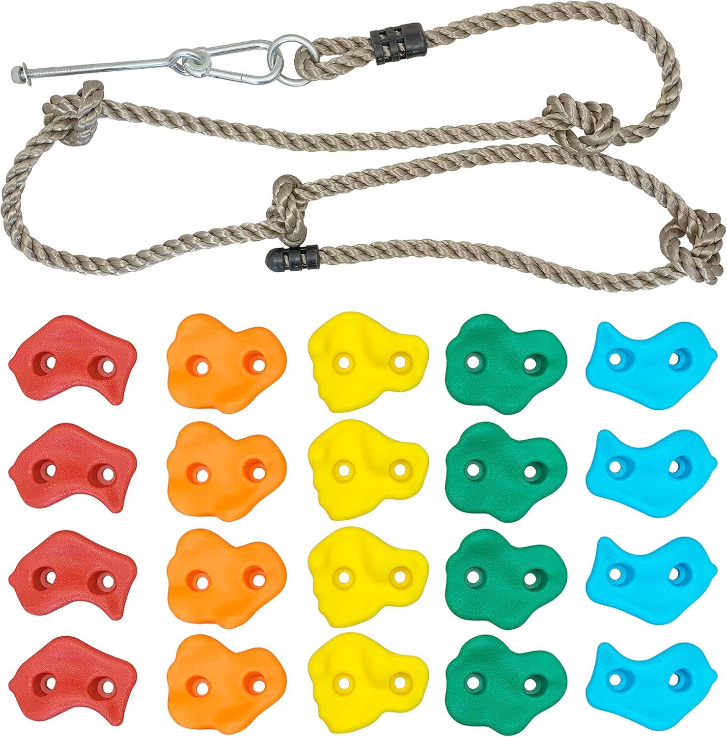 Play N Laughter 20 Assorted Kids Climbing Rock Holds with Knotted Rope Kit - Mounting Hardware Included for Installation up to 1" Thick Wall: Toys & Games