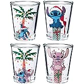 Silver Buffalo Lilo and Stitch Xmas Stitch and Friends Palm Gift Set 4pc. 1.5oz. Mini Glass Set 2x2