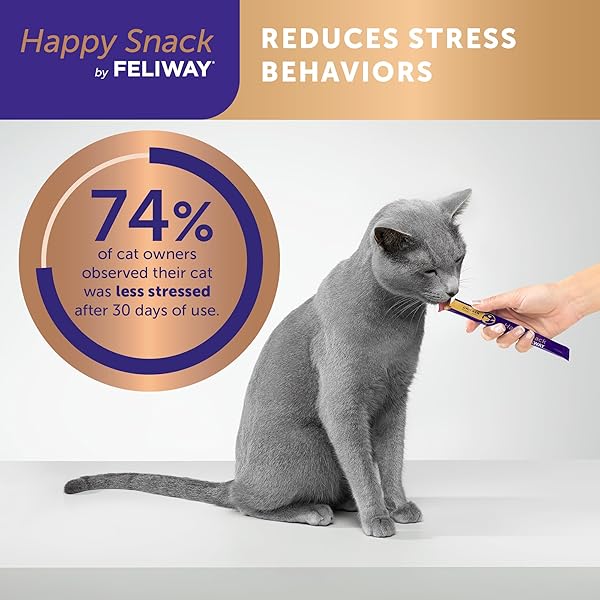 HAPPY SNACK BY FELIWAY®, DELICIOUS, LICKABLE, SQUEEZABLE PURÉE CAT TREATS FOR A DAILY CALMING ROUTINE, MADE WITH REAL CHICKEN, 12 PACK (0.5OZ TUBES)
