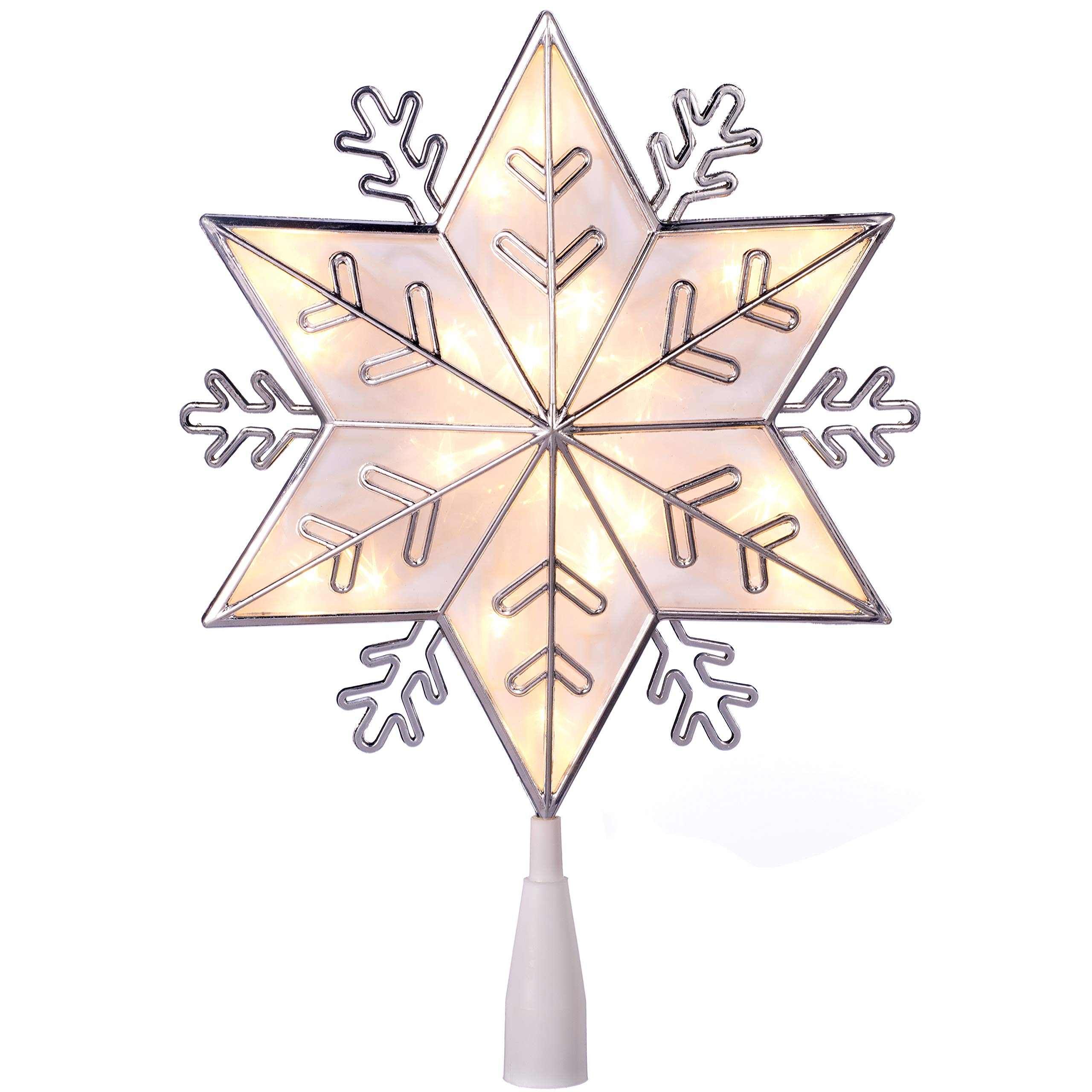 WeRChristmas Snowflake Christmas Tree Topper, LED Lights, Silver, 34cm