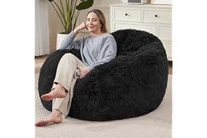 WSOFRLAC Bean Bag Cover (No Filler), Soft Faux Fur Stuffed Animal Bean Bag Storage, Fluffy Plush Bean Bag Chair Cover Washable, Comfy Bean Bag Covers for Adults Kids Teens, 38"x40" Black