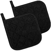 2 Pcs Cotton Pot Holders, 17cm/6.7-Inch Square Potholders for Kitchen, Non Slip Kitchen Pot Holders Cotton Lining Hot Pads for Baking Cooking Oven (Black)