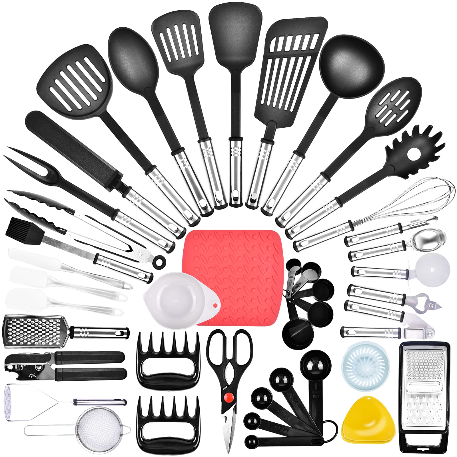Cooking Utensils Kitchen Utensils Set, 44 Pcs Heat Resistant Silicone Kitchen Utensils Set with Stainless Steel Handle, Kitchen Essentials, Kitchen Gadgets Include Kitchen Spoons and More