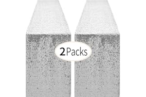 PUFOGU 2 Packs 12 x 72 inches Silver Sequin Table Runner, Glitter Runner for Birthday Party Supplies Decorations Wedding Bachelorette Holiday Celebration Bridal Shower Baby Shower