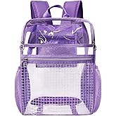 GiMiUiTo Clear Backpacks for School,17''Large Clear Backpack See Through Bookbag Heavy Duty Transparent Backpack for Boys Girls College Work,Light Purple