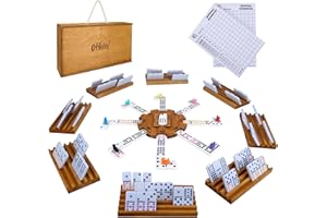 Offelec Mexican Train Dominoes Set with 8 Holders, Double 12 Dominos Set for Adults, Mexican Dominoes Train for Kids and Family Game, Mexican Train Games with 91 Colored Tile Dominos and Wooden Box