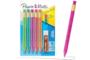 Paper Mate Handwriting Triangular Mechanical Pencils, HB #2 Lead (1.3 mm), Fun Barrel Colours, 5 Pencils, 1 Lead Refill Set, 