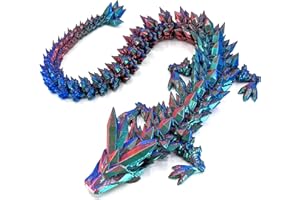 Subpoly Medium 12" Articulated Crystal Dragon - Multi Color 3D Printed Plastic Dragon Figure - Rainbow Pearlescent Colors - Interlocked Body Segments and Legs (Medium 12", Dark Rainbow)