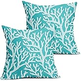 aportt Aqua Coastal Coral Tropical Pillow Covers 18X18 Inch Turquoise Nautical Beach Sea Decorative Pillow Cases Summer Ocean Throw Pillows Set of 2 Seasonal Farmhouse Home Decor for Sofa Couch