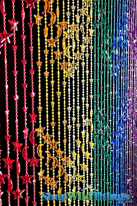 Stars Moons Beaded Curtain Rainbow Iridescent 3 Ft X 6 Ft