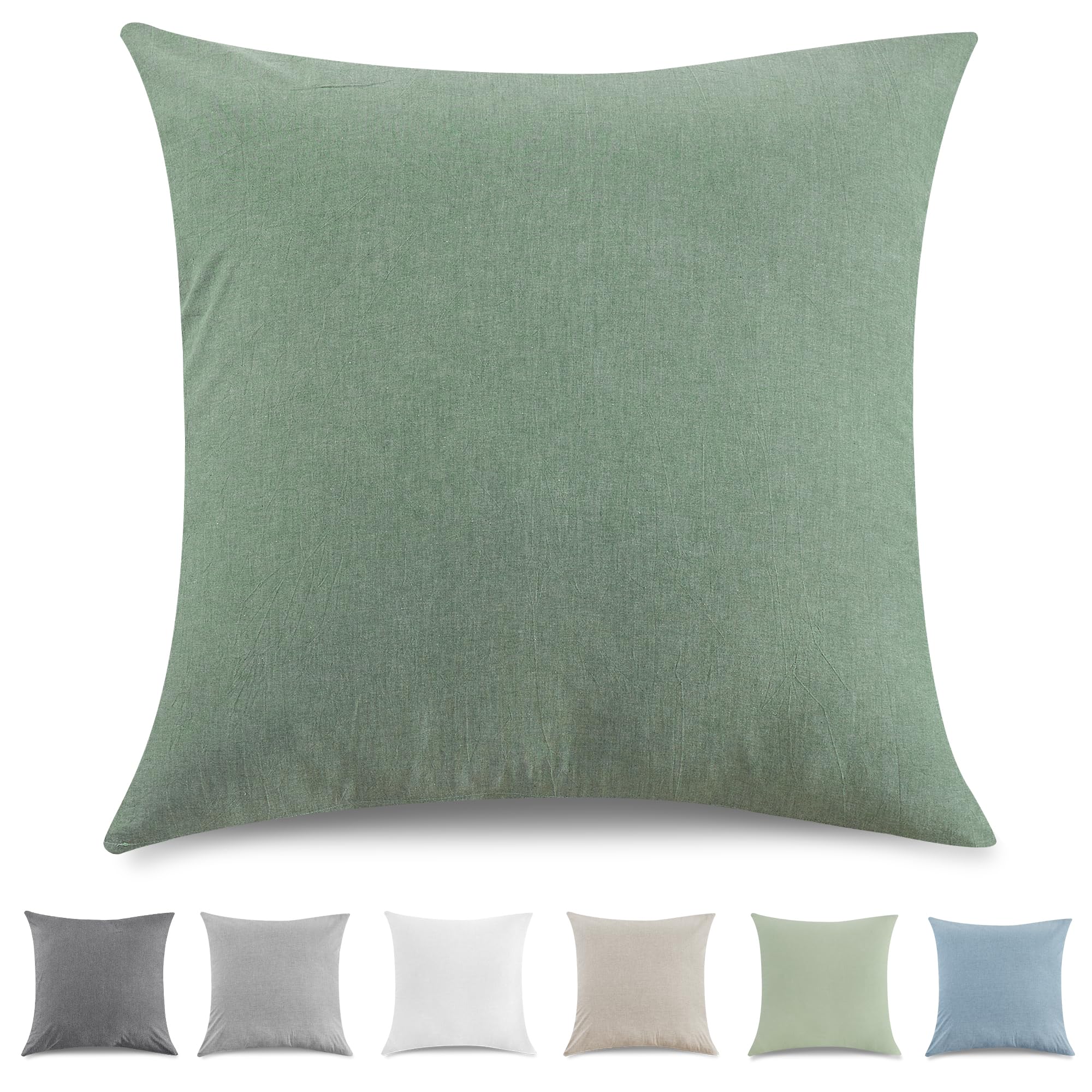 TOCOMOA 1 x cushion cover, 40 x 40 cm, 100% washed cotton cushion covers, Oeko-Tex certified, linen look and breathable cushion cover, green pillowcase with zip — image 1