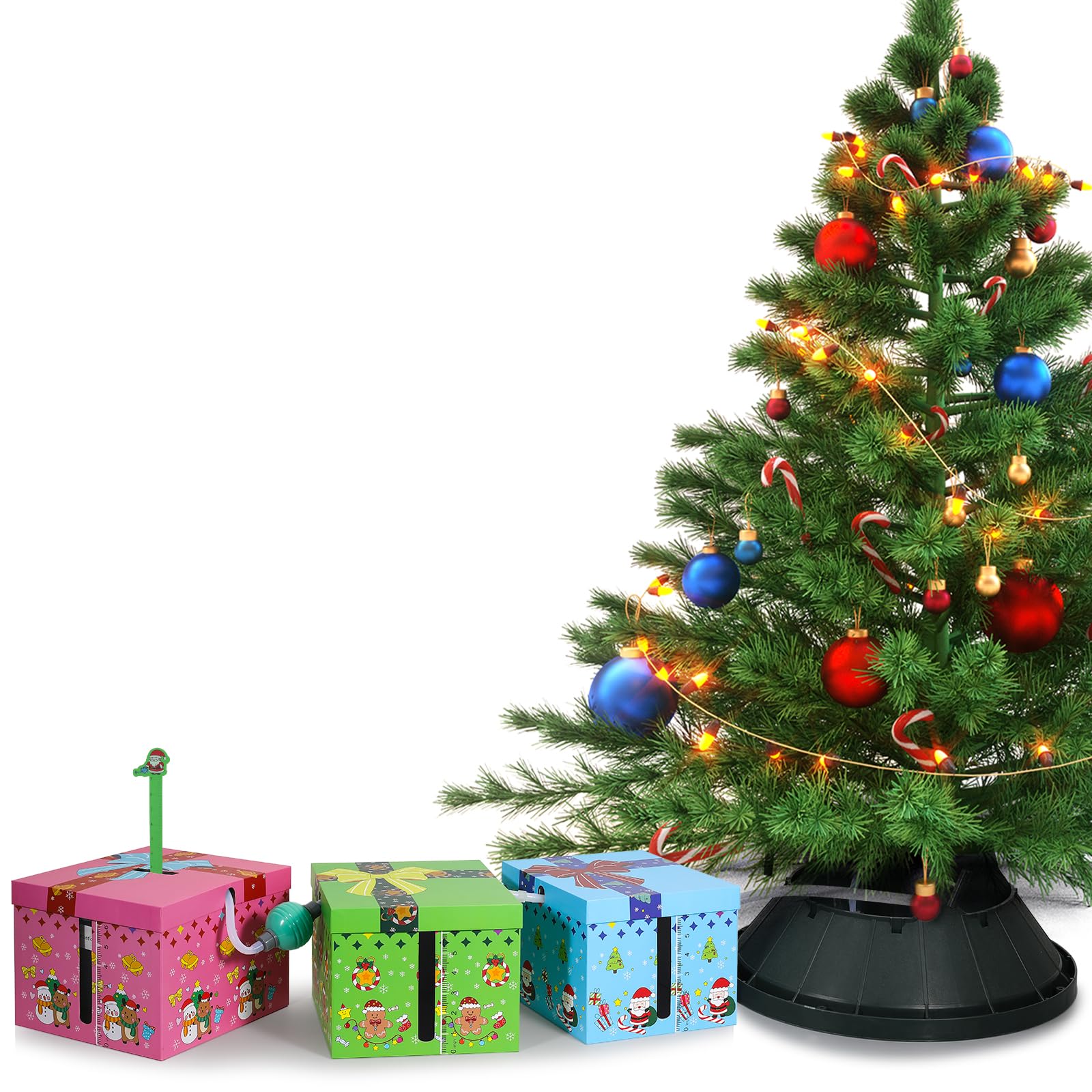 Photo 1 of Automatic Christmas Tree Watering System - Christmas Decorations Automatic Christmas Tree Waterer Looks Like a Present Box - Santa’s Tree Helper Keeps Your Live Tree Healthy and Green (3BOX - P-B-G)