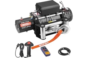 VEVOR Electric Winch, 13500 lbs Load Capacity, 12V DC Truck Winch with Φ3/8 in x 80 ft Steel Rope, Wireless & Wired Remote Co