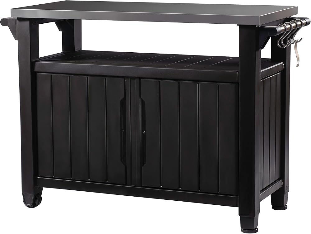 Keter Grande BBQ Side Table Brown 183L Storage Heavy Duty PVC Outdoor Kitchen