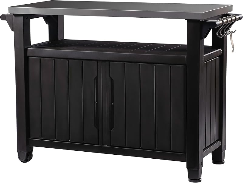 Keter Grande BBQ Side Table Brown 183L Storage Heavy Duty PVC Outdoor Kitchen