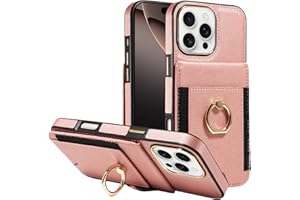 S. Tedazo Compatible with iPhone 16 Pro Max Wallet Case with Credit Card Holder and 360° Rotation Ring Stand, RFID Block Flip Leather Shockproof Coverfor iPhone 16 Pro Max - Rose Gold