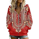 OSCORP Women's Floral Patchwork Zip-Up Hoodie – Vintage Boho Print Sweatshirt for Casual Fall Outfits