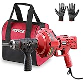 POPULO 120V Corded Electric Drain Snake Auger, 23Ft Auto-Feed with GFCI | For indoor soft clogs in sinks, floor drains and bathtubs, rust-resistant auger cable, strictly not for toilets