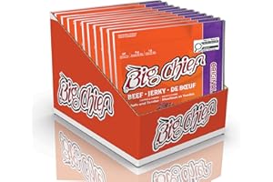 Big Chief Beef Jerky, Original Flavour, 100% Canadian Beef, High Protein Snack, Low Sugar, Gluten Free, 12 × 80 g Resealable 