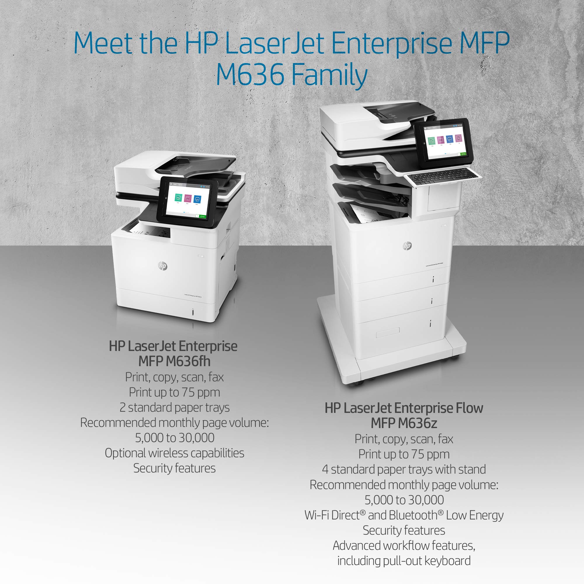 HP LaserJet Enterprise MFP M636fh Monochrome All-in-One Printer with built-in Ethernet & 2-sided printing (7PT00A), White