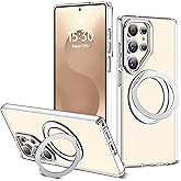 Zalinbo for Samsung Galaxy S25 Ultra Case with 360°Rotatable Magnetic Ring Stand Compatible with Mag-Safe Military Protection Shockproof Transparent Phone Cases for S25 Ultra 6.9",Clear