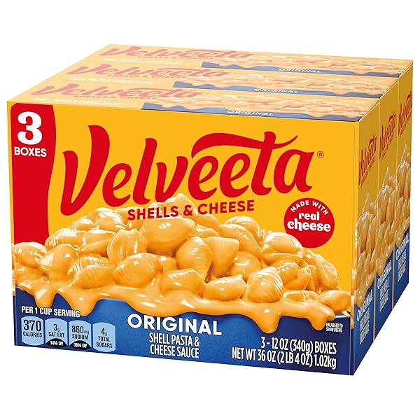 VELVEETA SHELLS & CHEESE ORIGINAL SHELL PASTA & CHEESE SAUCE, 3 CT PACK, 12 OZ BOXES