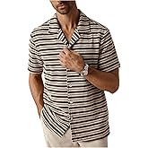 VIPWOLF Men's Striped Cruise Shirts Button Down Lapel V Neck Short Sleeve Knit Tops Resort Wear