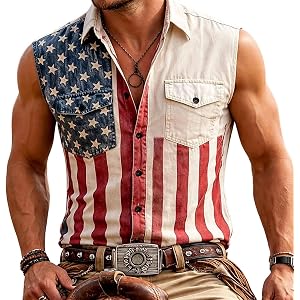 LODENGJIOAN 4th of July Shirts for Men Sleeveless Button Front Lightweight Top America Flag Graphic Causal Patriotic Shirt