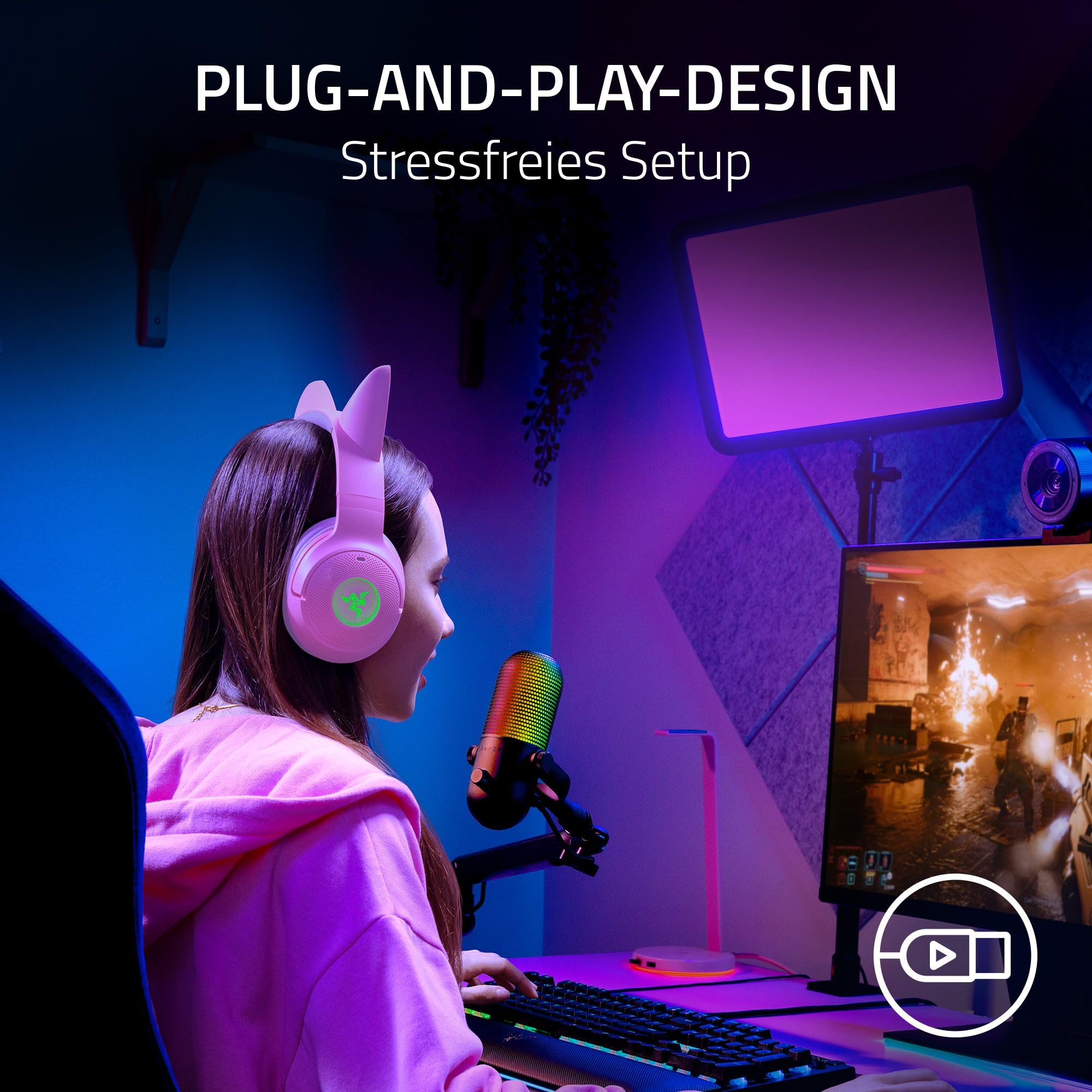 Razer Seiren V3 Chroma - RGB-USB-Mikrofon mit Tap-to-Mute (Reaktive Beleuchtung, Supernieren-Kondensator-Mikrofon, Digitaler Verstärkungsbegrenzer und integrierter Schockdämpfer) Schwarz 6