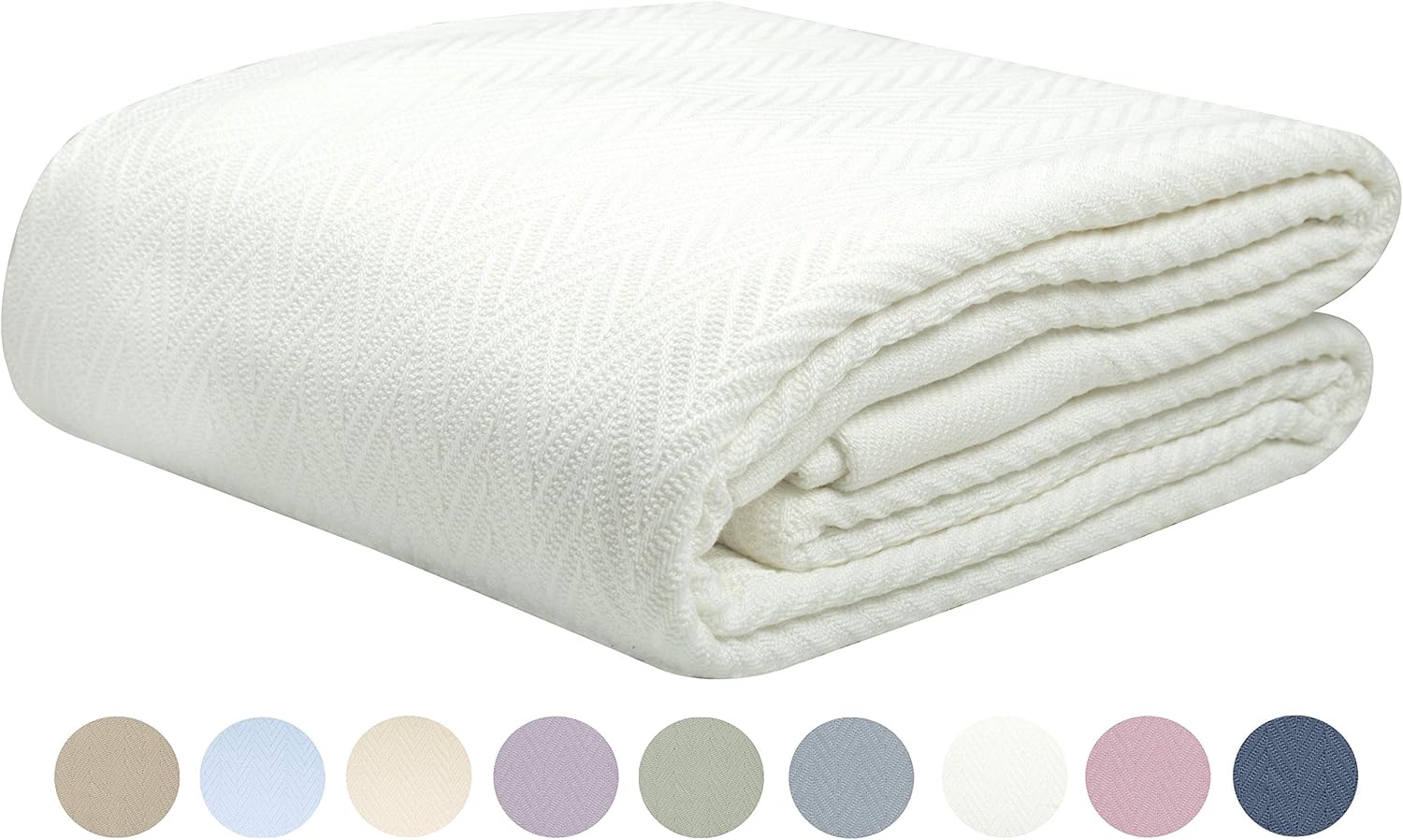 Threadmill Home Linen Herringbone Soft Breathable 100% Pure Cotton Blanket Full/Queen Size White: Home & Kitchen