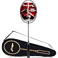 Li-Ning Turbo X III Carbon Fibre Strung Badminton Racket with Free Racket Cover for Seniors (Dark Grey/Copper, 87 Grams)