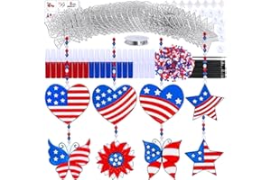 Winlyn 24 Sets Patriotic Suncatchers Ornaments Decorations DIY Window Paint Art Stickers Craft Kit USA Star Heart Sun Catchers for Kids Classroom 4th of July Activity Art Projects Party Favors