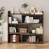 NOBPEINT Wooden Expandable Bookcase, 3-Tier Ladder Open Storage Bookshelf, Storage Organizer Bookcase for Study Office Living Room, Brown