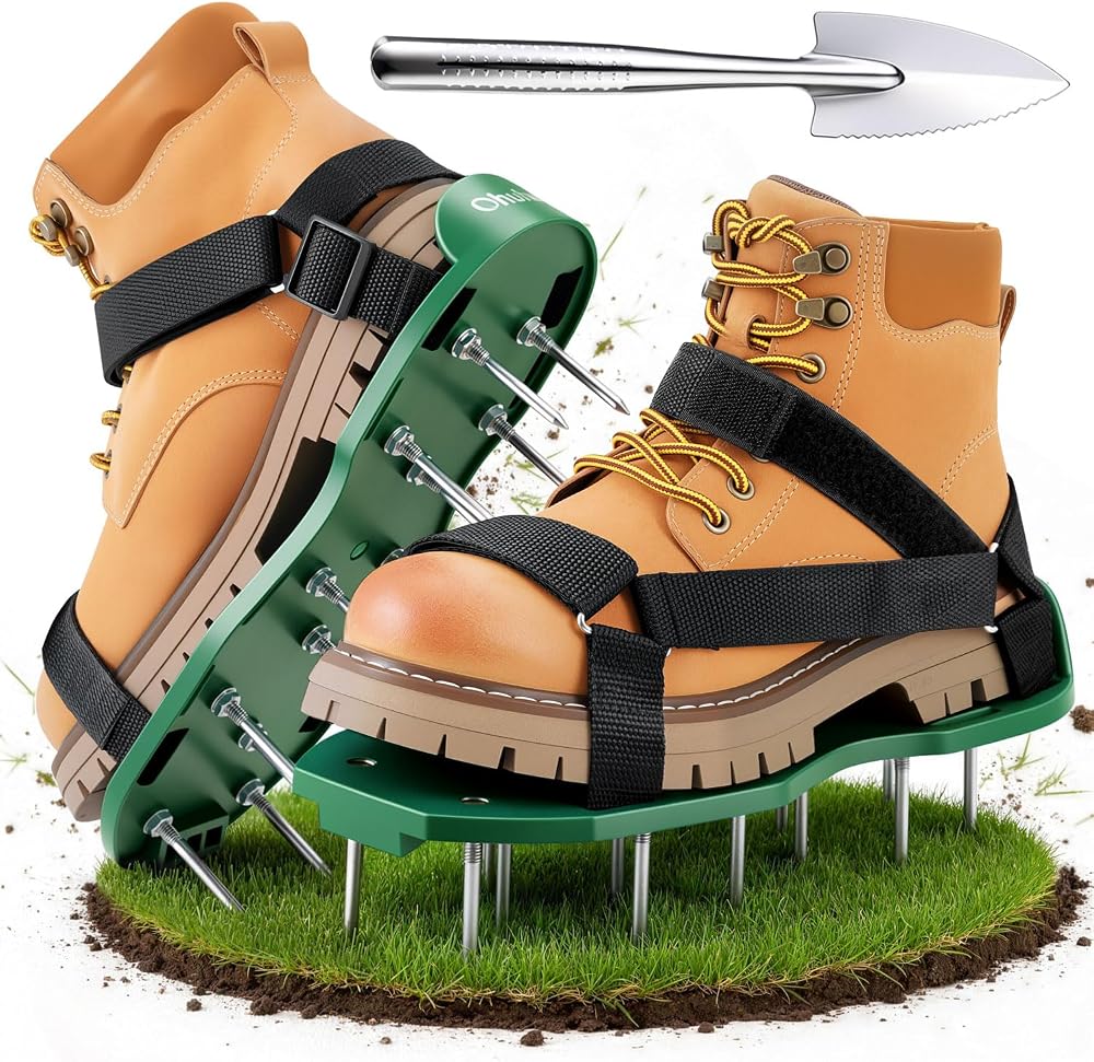Ohuhu Lawn Aerator Shoes with Stainless Steel Spikes, Adjustable Fit