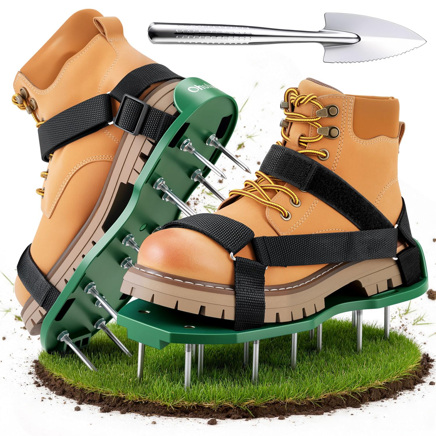 Ohuhu Lawn Aerator Shoes with Stainless Steel Shovel, Pre-assembled Aerator Shoes for Effective Lawn Aeration, Heavy Duty Spiked Sandals with Hook & Loop Straps Universal Size for Yard Lawn Garden