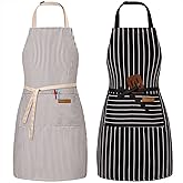 BeLuyi 2 Pack Adjustable Bib Apron with 2 Pockets Chef Cooking Kitchen Restaurant Aprons for Women Men