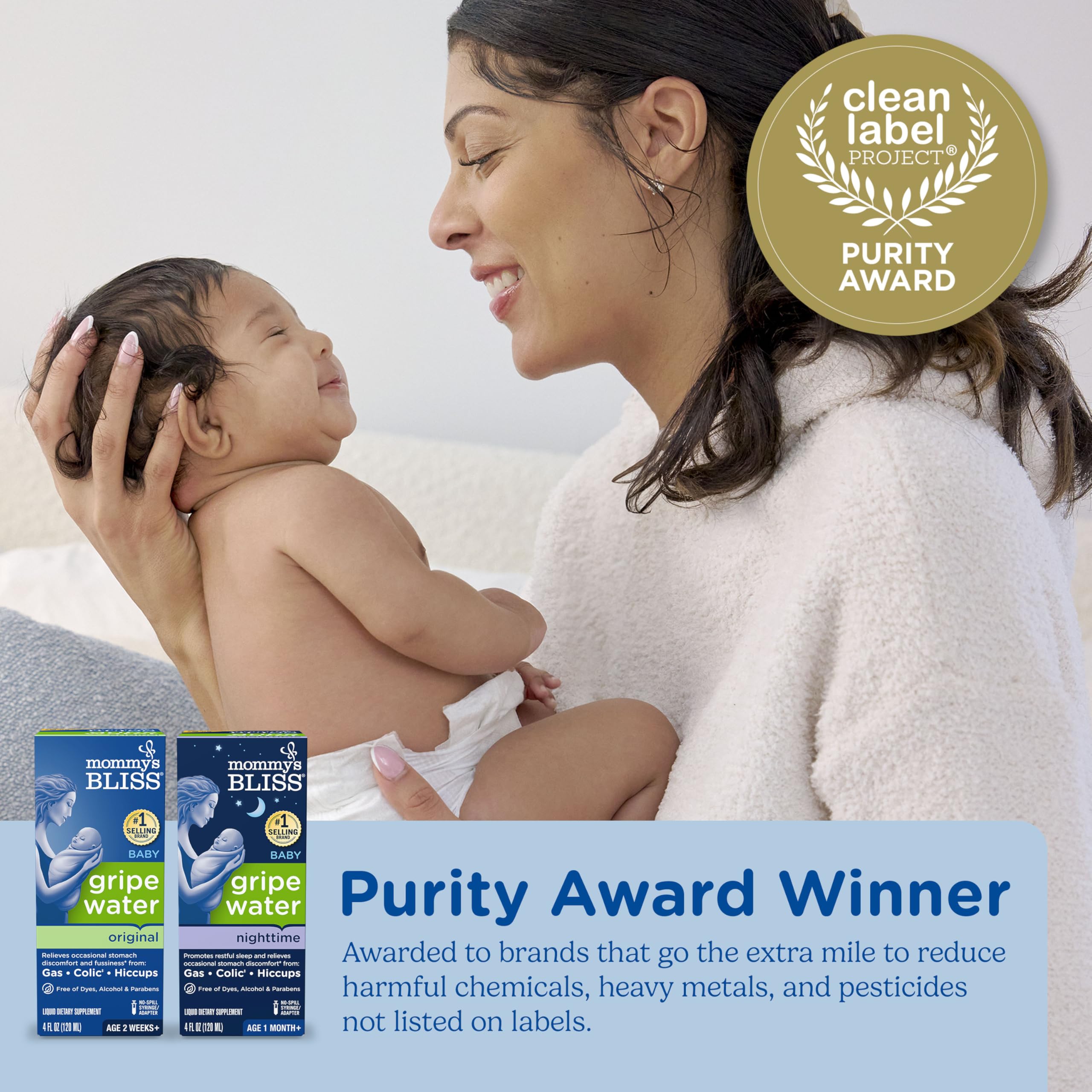 Mommy's Bliss Gripe Water Night Time, Infant Gas & Colic Relief, Gentle & Safe, 2 Weeks+, 4 FL OZ Bottle (Pack of 1)